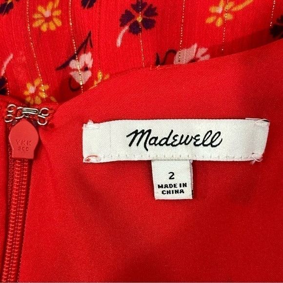 Madewell Ruffle Strap Wrap Dress Metallic Stripes Prairie Posies Red Floral - Picture 8 of 11